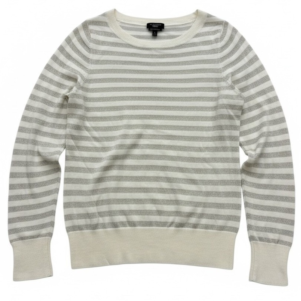 Talbots Petites Large L Merino Wool‎ Metallic Striped Sweater Ivory Gold